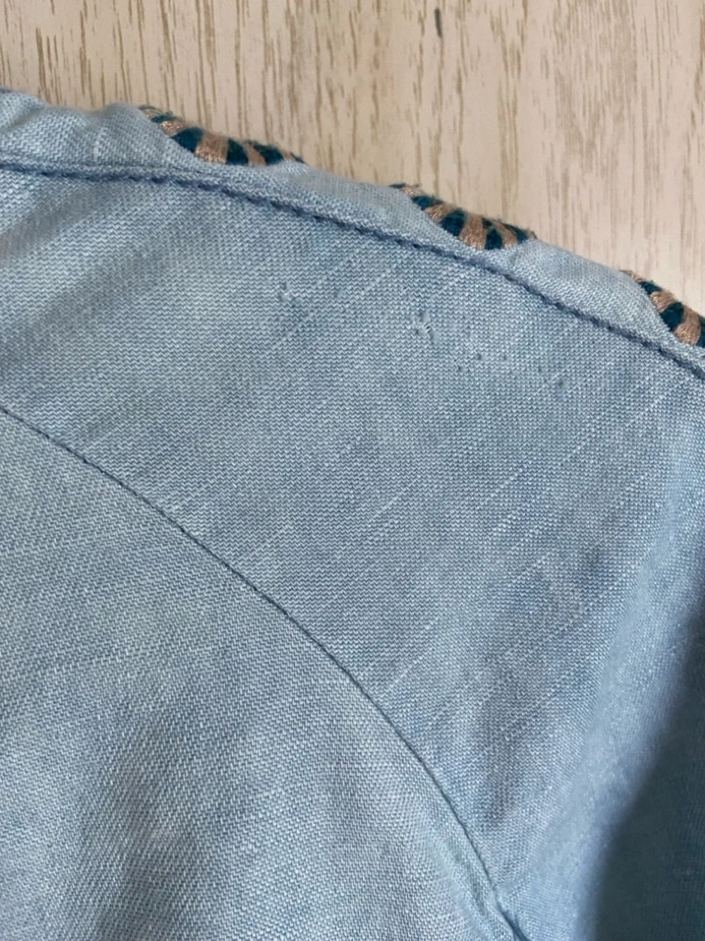 Free People Embroidered Chambray Jacket Womens Large Blue Linen Cotton Blend S - Picture 11 of 14